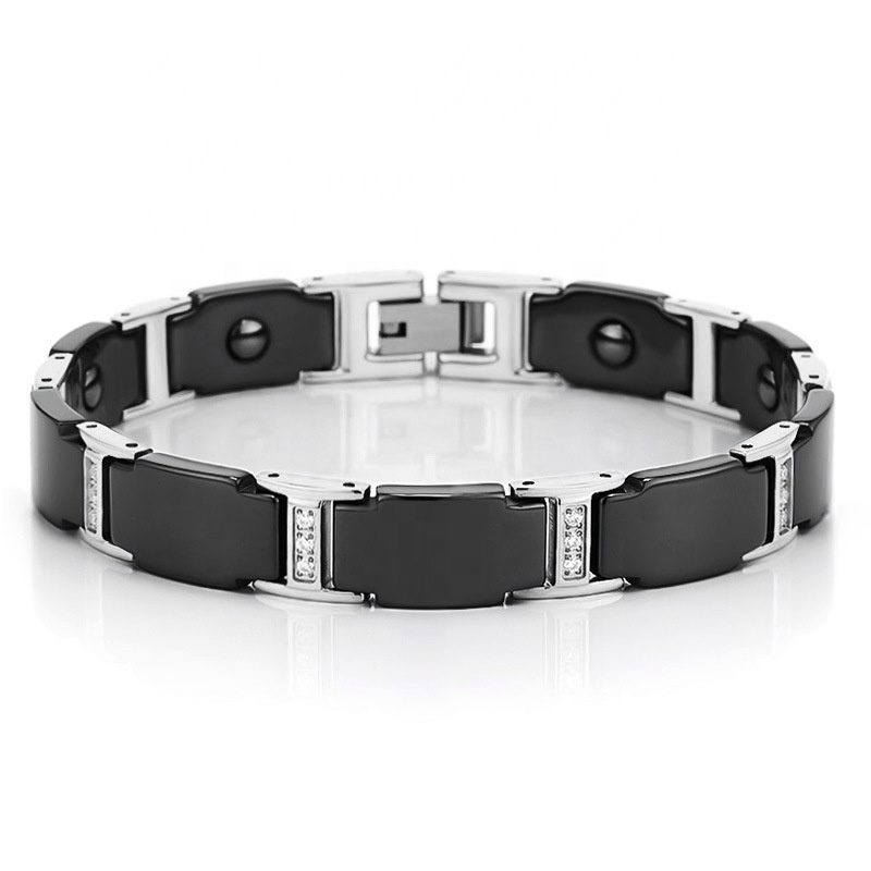 Nieuwe Keramiek En Roestvrij Staal Ingelegde Zirkoon Magneet Armband Heren Zwarte Sieraden