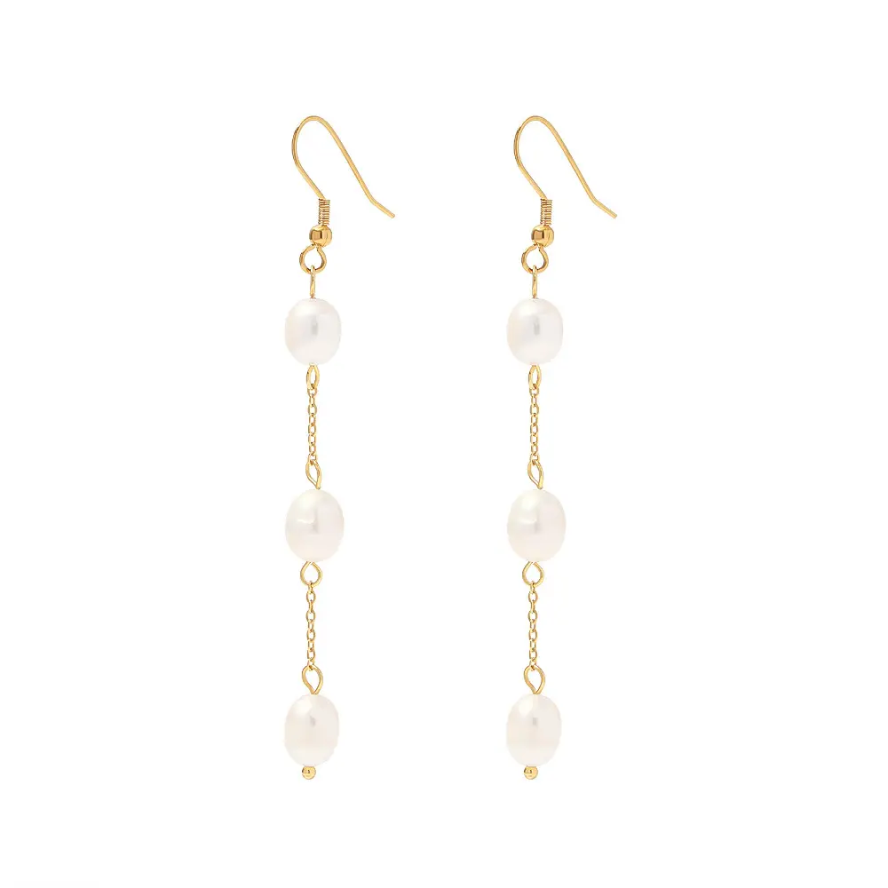 bulk wholesale earrings Chain Earrings stainless steel natural freshwater pearl tassel earrings