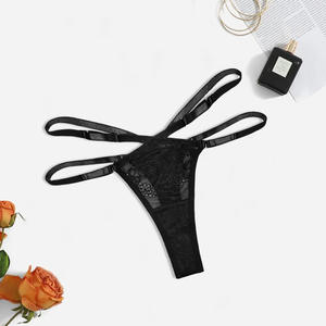 Culottes string en <span class=keywords><strong>dentelle</strong></span> noire à rayures croisées avec boucle à anneaux en coton à taille basse personnalisées pour filles et femmes Tangas De Mujer - Product Image 4