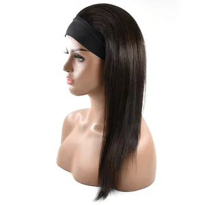 Wig bando lurus kutikula penuh 100% wig rambut manusia ujung sehat untuk WANITA HITAM terlaris