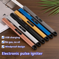 Briquet à impulsion sans flamme et coupe-vent avec verrou de sécurité, rechargeable par USB, sans butane, pour bougies et cuisinières à gaz – Coffret cadeau