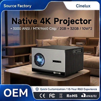 Projecteur OEM 4K Cinéma Maison 3000 ANSI Cinelux Puce MTK9660 4K Natif Double Moteur Optique Intégré 10W Projecteur Android 4K