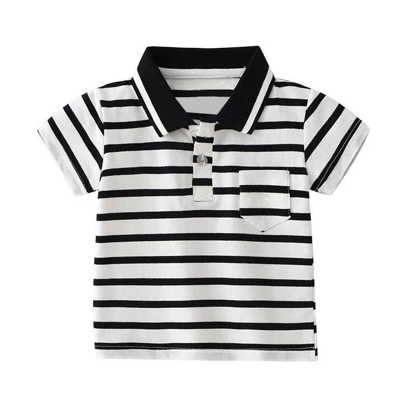 OEM Atacado Preço Barato personalizado bordado logotipo Crianças Vestuário Crianças listrado T shirt Meninos Camisas Polo Com Botão