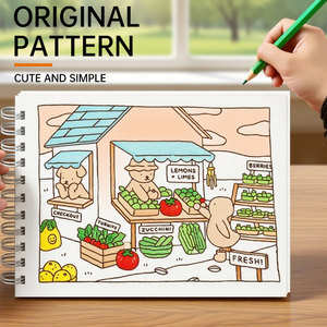 Libro da Colorare Orsetto con Copertina Olografica Laser a Spirale, Tema Paesaggio Kawaii, per Bambine e Bambini, Antistress, Regalo per la Casa - Product Image 4