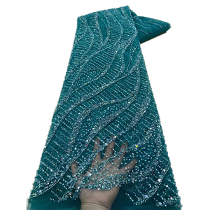 Ni. ai mới thời trang đính cườm ren ngọc trai sequin vải thêu Sequins sọc ren Vải net ren cho Ăn mặc - Product Image 6