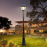 Farola Solar LED de Jardín de Estilo Europeo Antiguo para Exteriores, IP67 Impermeable, Construcción Metálica, Alimentación CA/Batería, Garantía de 3 Años