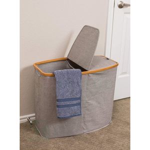 Panier à linge en tissu Oxford et bambou, pliable, avec poignées, pour chambre, salle de bain, dortoir - Product Image 4