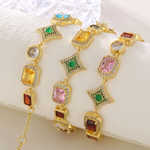 Collana <span class=keywords><strong>con</strong></span> perline <span class=keywords><strong>con</strong></span> pietre preziose multicolori da donna gioielli Zirconia Tennis 18K placcato <span class=keywords><strong>oro</strong></span> colorato pietra gemma catena da uomo - Product Image 3