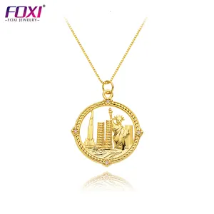 FOXI Trang Sức Mặt Dây Chuyền Mạ Vàng Tượng Nữ Thần Tự Do 18K Trang Sức Vòng Cổ Trang Sức Nữ