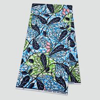 Tissu en polyester Ankara à imprimé botanique africain, motif feuilles bleues naturelles, pour robes de mode personnalisées pour femmes