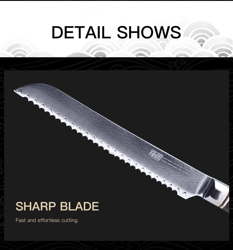 FINDKING 8 inch Knives Octagonal Handle 67 Layers Damascus Steel Kitchen Chef Knife Serrated Bread Knife