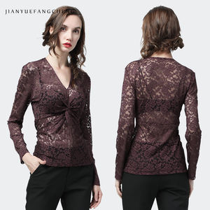 Top/<span class=keywords><strong>Blusa</strong></span> da <span class=keywords><strong>Donna</strong></span> Elegante e Sexy in Pizzo Floreale Intagliato Personalizzato, Vestibilità Aderente <span class=keywords><strong>Bordeaux</strong></span>, Ideale per Feste e Ufficio - Product Image 2