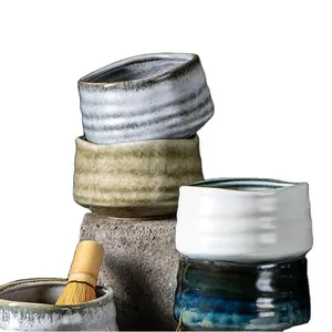 Tigela matcha de cerâmica artesanal de alta qualidade, copo matcha para misturar tigelas com cabo longo, batedor matcha