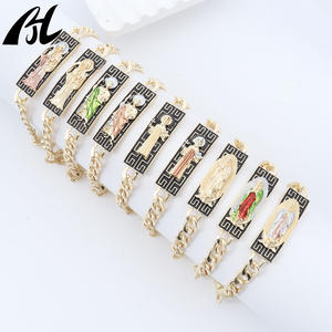 14-каратный позолоченный Религиозный браслет Святой Иуды Девы Марии, святая смерть, черная модная цепочка и звенья - Product Image 1