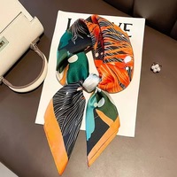 Syal Poliester Persegi Kecil Wanita Musim Semi Musim Panas Tipis untuk Kerja, Pelindung Leher, Multifungsi, Serbaguna, Motif Mahkota