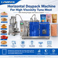 Machine automatique horizontale de remplissage, scellage et emballage pour sachets préformés, doypacks, de pâtes, jus, soupes, thon et viande pour animaux de compagnie