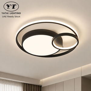 Lámpara de techo LED redonda moderna de acrílico y hierro, regulable con control remoto, tricolor, de montaje en superficie para sala de estar, dormitorio y hogar. - Product Image 1