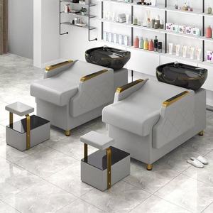 Sillón de Lavado de Cabello Reclinable Moderno Negro y Dorado con Lavabo de Cerámica para Salón de Belleza Profesional - Product Image 6