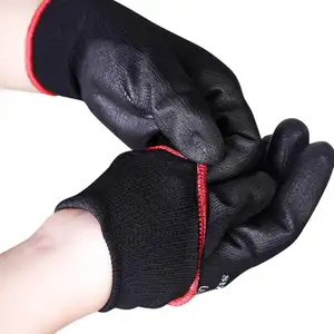 Großhandel Arbeits sicherheit Schwarze PU-Palmen beschichtete Handschutz konstruktion Anti-Rutsch-Arbeits handschuhe