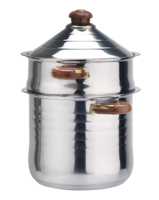 Casserole à couscous en acier inoxydable de 22 cm avec revêtement doré en bois, poignée et bouton creux en acier inoxydable