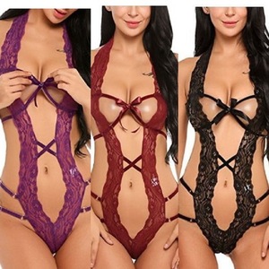 Lencería sexy estilo europeo y americano, con aberturas, espalda descubierta, transparente, con tiras y lazo de encaje, muy vendida en el extranjero. - Product Image 1