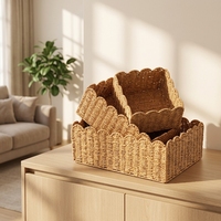 Cesta de Armazenamento Retangular Leve Nórdica com Borda de Renda para Organização de Mesa e Brinquedos