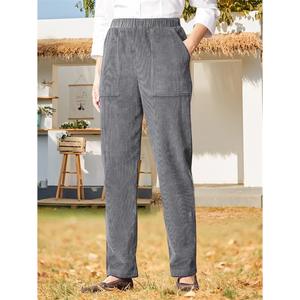 <b>Women</b> Breathable <b>Corduroy</b> Pants Mid Waist Autumn Loose Fit Casual Straight <b>Trousers</b> with Side Pockets - Product Image 4