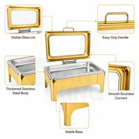 TIANXING Ensemble de service de luxe 9L en acier inoxydable doré, chauffe-plat électrique pour buffet de mariage, service hôtelier et restauration
