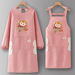 Tablier de <span class=keywords><strong>cuisine</strong></span> à manches longues en pur coton, simple, respirant, en toile, avec logo personnalisé, nouvelle tenue de travail, impression de logo sur mesure. - Product Image 1