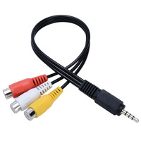3,5 mm zu RCA AV-Camcorder-Video-Kabel männlich zu 3RCA weiblich schwarz aus PVC vergoldet OPP-Beutel Lager-Audio-Kabel 3,5 mm Dc 30 cm 13 mm