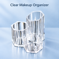 Porte-stylos hexagonal transparent avec texture rayée, organisateur de bureau multifonctionnel pour pinceaux de maquillage et fournitures de bureau, vente en gros