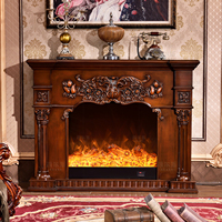 Cheminée électrique européenne en bois massif avec manteau sculpté et flamme LED simulée, chauffage d'intérieur autonome