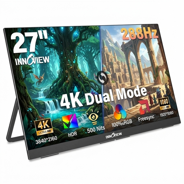 4K UHD Portable Monitor 27 Inch 120Hz Dual Mode Gaming Screen IPS HDR 500 Nits VESA Mount for PC MacBook PS5 Phone