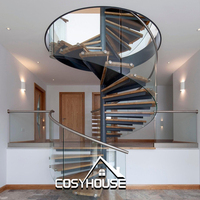 Escalier en colimaçon préfabriqué moderne pour intérieur, structure en acier avec marches en bois massif