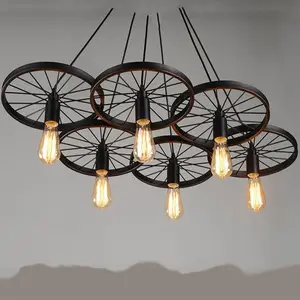 Vintage Industrial Pendant Lamp Retro Loft Iron Wheel Hanging Lights Chandelier Restaurant Bar Cafe commercial pendant lighting