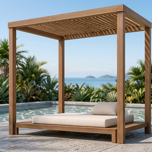 Cabaña de lujo junto a la piscina de madera de teca con estructura de techo de celosía de listones - Product Image 1