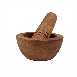Mortier et pilon en bois faits à la main |   Moulin à épices et herbes en bois naturel |   Bol à écraser pour la cuisine |   Vente en gros - Product Image 1