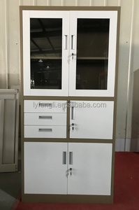 Armoire de rangement moderne en acier et verre avec 3 tiroirs, classeur métallique, armoire en fer avec porte vitrée, coffre-fort - Product Image 6