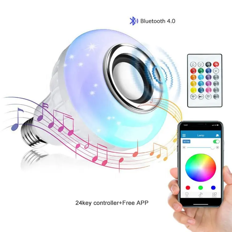 Haut-parleur sans fil à distance Lampe intelligente de lecture de musique Changement de couleur E27 RGB Ampoule LED intelligente