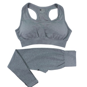 Femmes européennes américaines printemps été Fitness deux pièces <span class=keywords><strong>ensemble</strong></span> respirant sans couture tricoté soutien-gorge gilet pantalons longs hanche ascenseur Yoga - Product Image 6