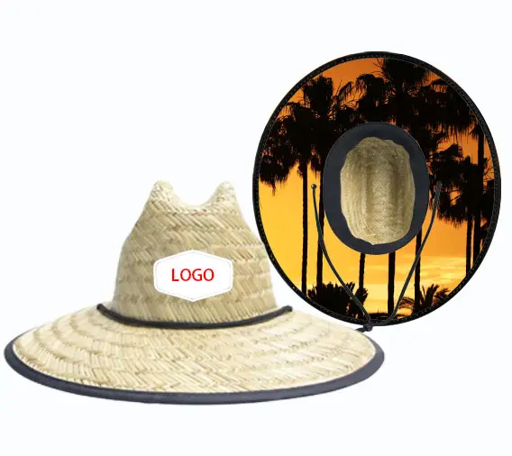 Wholesale Summer Custom Logo Children Kids Straw Hat 2021 Natural Grass Lifeguard Infant Toddler Baby Straw Hat With Underneath