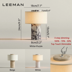 Lampada da tavolo portatile di design con paralume in lino Cordless Touch lampada da scrivania dimmerabile in marmo per camera da letto comodino ristorante - Product Image 1