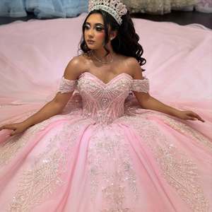 Robe de bal moderne Mumuleo <span class=keywords><strong>rose</strong></span> Quinceanera 2026, longueur au sol, grande taille, dos lacé, cristaux et sequins, lavable, service OEM - Product Image 3