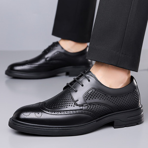 Chaussures habillées Oxford pour hommes en cuir véritable, à bout pointu, avec doublure en maille respirante, pour l'été, le bureau et la carrière, à lacets, noires - Product Image 4
