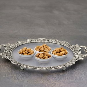Silver <b>Serving</b> <b>Tray</b> Polished Metal Handle Residential Use - Product Image 1