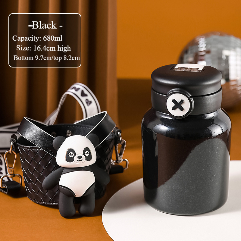 Creative Stylish Panda Thermos Cup Double Wall Stainless Steel Water Bottle for Women Girls Students Hot Cold Drink Dual Use