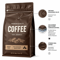 Sacs d'emballage pour grains de café imprimés sur mesure, écologiques, résistants à l'humidité, de qualité alimentaire, avec fermeture éclair et valve, sacs en plastique
