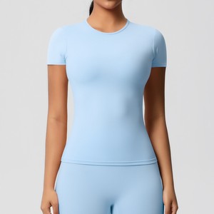Camiseta Deportiva de Yoga para Mujer, Sin Costuras, Manga Corta, Cuello Redondo, Ajustada, de Secado Rápido y Elástica - Product Image 2