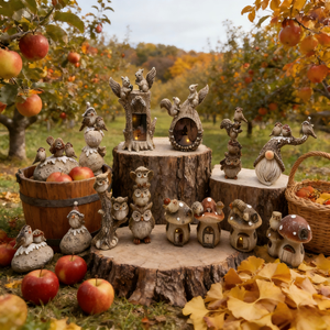 Juego de Decoración de Resina para Otoño y Acción de Gracias - Adornos Temáticos de Cosecha Otoñal con Ardilla/Lechuza/Casa de Hongos Iluminados - Product Image 1