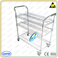 Leenol Acier au carbone SMD SMT ESD PCB Étagère à bobine 5 niveaux Fil de chrome Étagères de stockage Rack Chariot Chariot